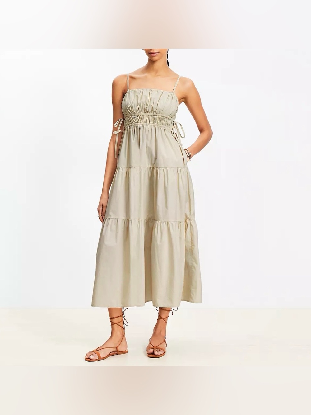 Loft Pleated Side Tie Strappy Midi Dress NWOT!